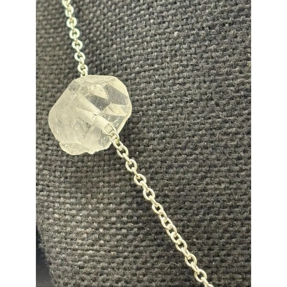 Quartz Crystal and Silvery Necklace, NEW, Handmade, Natural Stone